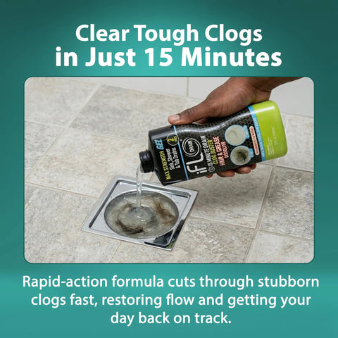 15 Minute Drain Cleaner Gel That Tackles Stubborn Clogs Fast Acting For Kitchen Sink, Bathroom, Shower And More, Ultra Thick Gel Formula, 32oz poured into a floor drain