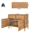 Outdoor Acacia Wood Storage Cabinet With Two Drawers And Double Door Shelf For Garden Poolside And Patio Weather Resistant Natural Finish Durable Outdoor Cabinet For Easy Grab Storage And Quick Access, dimensions labeled