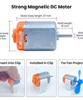 Motor Kit For Kids 8 Piece STEM Science Set With Motors Wheels And Gears For Hands On Learning And Building Mini Models Real Working Projects To Spark Young Engineers, 27 mm DC motor with 10 mm shaft and fan clip demo