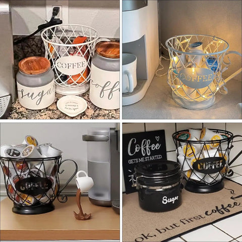 White Wire K Cup Storage Organizer For 35 Pods Space Saving Coffee Pod Holder For Kitchen Counter Medium Capacity K Cup Stand