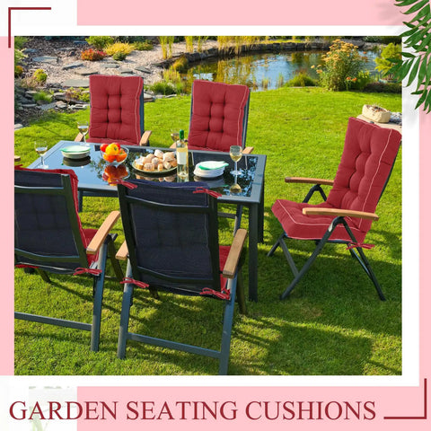 4 Pack Outdoor Patio Chair Cushions High Back Waterproof Weatherproof With Ties For Rocking Chairs And Indoor Use Red Set