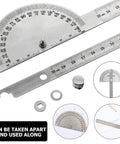 Stainless Steel 2 In 1 Ruler And Protractor For Woodworking Angles And Lengths Measuring Tool 0 To 180 Degree Protractor, 12 Inch Sliding Scale Plus 25 Cm Fixed Ruler, Handy Dual Measuring Combo with included accessories