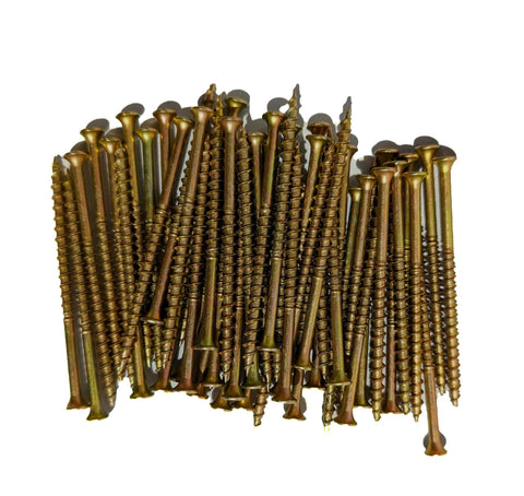 Pro Grade Replacement Screws For Dead Silent Floors Zinc Plated Rust Resistant Scored Counter Snap Fasteners To Knock Out Stubborn Creaks On Hardwood Carpet Vinyl And Linoleum Smooth As Butter 250 Pack, grouped screws viewed from above.