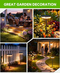 Six Pack Solar Pathway Lights Outdoor Auto On Off Waterproof IP65 Garden Landscape Path Lights For Yard Lawn Patio Walkway Solar Powered Easy Install No Fuss Durable Lighting illuminating garden paths at night.
