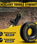 Heavy Duty Recovery Ring For Off Road Winching 66,000 Lbs Break Strength And 33,000 Lbs Working Load Limit, Works With Synthetic Rope And Soft Shackle, Universal Recovery Gear For SUV UTV ATV And Truck, black aluminum ring with rope