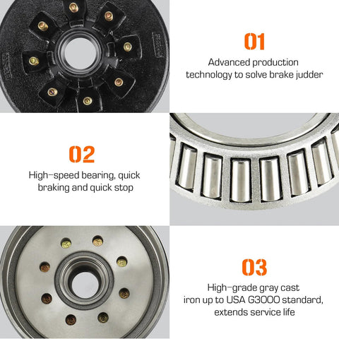 Trailer hub drum brake kit, 8 on 6.5-in bolt circle, 12x2-in left/right electric brake, cone bearing