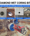 SALI Diamond Core Drill Bit, 2" diameter, 10" depth, 5/8-11 thread, with adapters for concrete and brick.