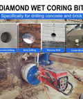 SALI diamond wet core drill bit for concrete and brick; blue and red drilling rig with adapters