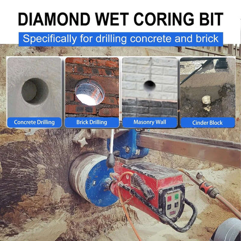 SALI diamond wet core drill bit for concrete and brick; blue and red drilling rig with adapters