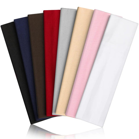 Eight Pack Headbands For Women And Men Non Slip Sweat Wicking Sports Hairbands Soft Elastic Running Headbands on display in eight colors.
