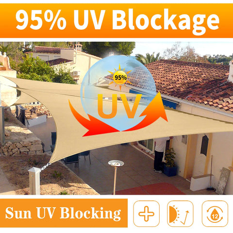 12x16 Brown Rectangle Sun Shade Sail Canopy Made From Durable Virgin Polyethylene Fabric with UV Block installed outdoors