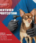 Built To Last Heavy Duty Black Nitrile Exam Gloves 4 Mil Thick Disposable And Powder Free Chemical Resistant Workhorse For Medical Emt And Mechanic Jobs Bulk Case Of One Thousand Count Grab These Bad Boys worn by a person examining a dog.