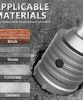 Pro-Grade 34-Piece Concrete Hole Saw Kit with Carbide Bits drilling brick, stone, concrete, and cement surface materials.