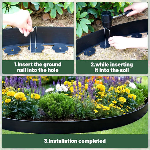 Installation process of 4 Inch Garden Landscape Edging Kit With 40 Ft Flexible Border 36 Metal Stakes And Rubber Mallet No Dig Lawn Edging