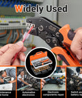 Spade Connector Crimping Kit With 28 Connector Types, 420 Spade Connectors And 270 Insulation Sleeves, AWG 22 To 13 Crimp Pliers Included in use