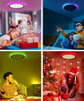 Dope RGB LED Flush Mount Ceiling Light With Remote Control, 13-Inch 24W 2400LM Dimmable Color Changing Fixture in different room settings