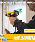 Person using 1800W Hot Air Heat Gun With LCD Display showing 952°F for crafting, emphasizing compact and variable temperature features.