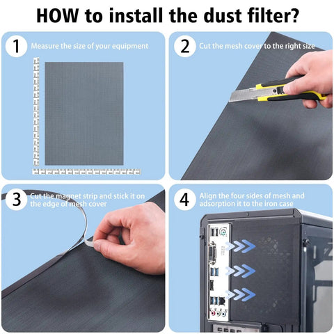 Installation guide for 400x300mm PC Case Dust Mesh Filter Pack With Magnetic Strip PVC Dustproof Mesh Cover For Computer PC Case 2 Pack.