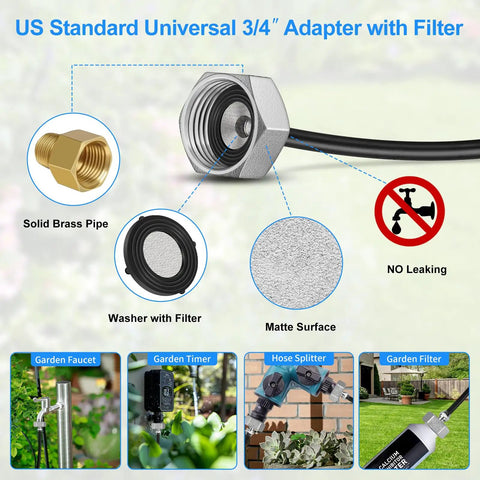 Misting System 26 Foot Kit With Brass Nozzles And Three Quarter Inch Brass Adapter for Outdoor Patio Cooling Garden Hose Connection