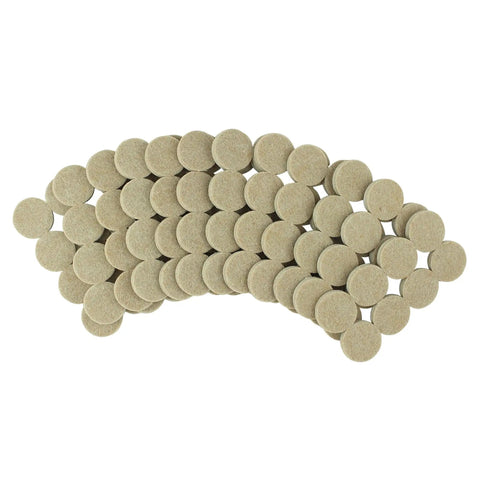 Heavy Duty Self Adhesive Furniture Felt Pads 1 Inch Round Oatmeal 96 Piece Value Pack arranged in rows