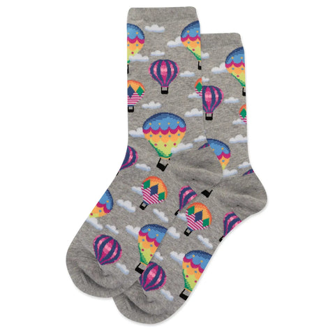 The Great Outdoors Balloon Festival Crew Socks For Women Cozy Cotton Blend With Hot Air Balloon Design Fits Shoe Size 4 To 10.5