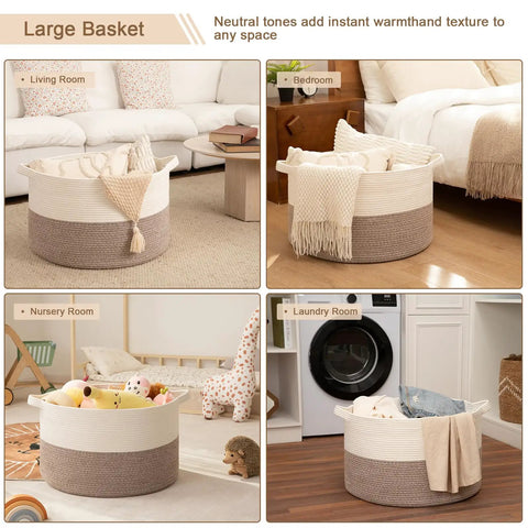 Hella Spacious XXXLarge Blanket Basket For Living Room Storage And Family Rooms Is Built Tough With Heavy Duty Woven Weave Offering A Super Roomy 90 Liter Space To Stack Bulk Comforters Extra Pillows And Throw Blankets In Warm Earthy Brown