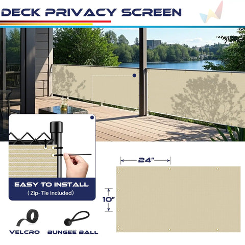 3x10 Balcony Privacy Screen For Deck And Patio Outdoor Mesh Fence Cover With Zip Ties UV Protected Beige Privacy Shield