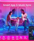 Family dancing with 25ft Smart LED Strip Lights For Bedroom RGB Color Changing With Music Sync Alexa Compatible App Remote And Voice Control