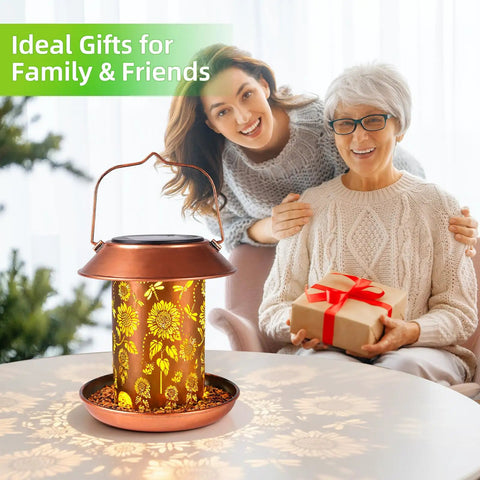 Outdoor Hanging Bird Feeder With Solar Lantern Light Metal Wild Bird Feeder For Gardens And Yard Vibes Waterproof Summer Decor displayed
