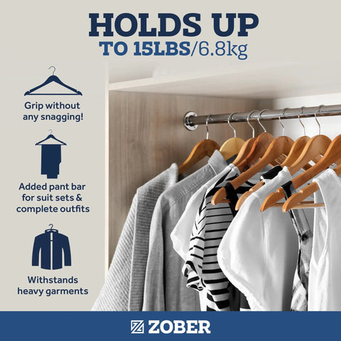 Heavy Duty Wooden Clothes Hangers Set Pro Grade Non Slip Contoured Hangers For Coats Jackets Suits And Pants With 360 Chrome Hook Grooved Pant Bar Notches 20 Pack For Closet Organization