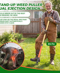 Stand Up Weed Puller Tool With 4-Claw Steel Head And Dual Eject, 43.7 Inch Bamboo Handle, Deep Root Remover For Lawn Garden Yard, Anti-Slip Pedal, No Bending Back Pain, Easy Weeding in use on lawn