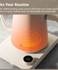 Electric Gooseneck Kettle With Precision Temperature Control 1200W Fast Boil 0.8L Stainless Steel BPA Free Ideal For Pour Over Coffee And Tea Adjustable 104 To 212 Fahrenheit Keeps Your Brew At The Right Temp on heating base with temperature display at 205°F.