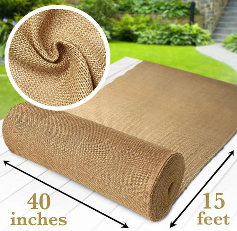Extra Wide 40 Inch Burlap Roll, 15 Feet Long, Heavy Duty Natural Burlap Fabric Made From Jute Fiber For DIY Decor