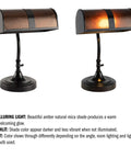 Bankers Lamp With Amber Mica Shade Mission Style Table Or Desk Light Led Bulb Included Cozy Vintage Glow For Home Office Living Room Dark Brown Finish, showing two lamps, one lit and one unlit.