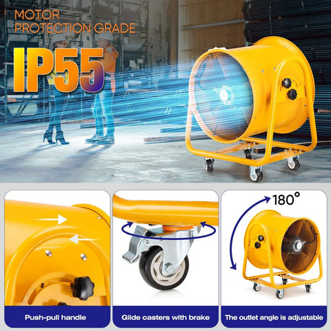 High Velocity Utility Blower And Fume Extractor Portable Exhaust Vent Fan 1300W Power 6180 CFM 1720 RPM with IP55 motor protection
