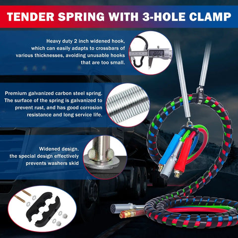 12 Ft Semi Truck Air Line Hose Assembly With Tender Spring Gladhands And Handles Durable Rubber Air Brake Hoses Kit