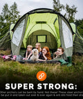 Group inside a green tent held by heavy duty 12 inch ground stakes set of 8 screw in anchors for mobile homes sheds swing sets trees and canopies includes drill bit built tough no nonsense install reusable steel stakes for hard soil.
