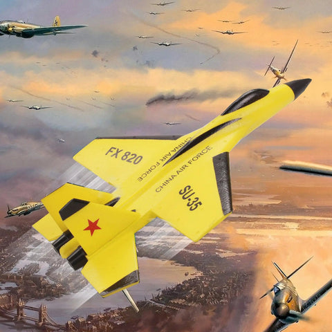 Beginner Friendly 2CH RC Plane Ready To Fly Hobby Glider With Luminous Yellow Strip Lightweight EPP Foam Easy Ground Roll Or Gentle Throw Takeoff Durable RC Aircraft For Beginners flying against a dramatic sky.