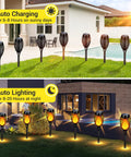 Upgraded 10 Pack Solar Torch Lights Outdoor with Realistic Flickering Flames Waterproof Solar Powered Tiki Torches in garden