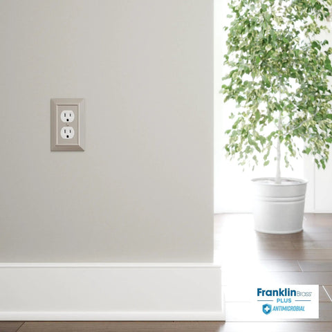 Classic Architecture 4 Pack Pure White 1 Gang Decorator Rocker Wall Plate Switch Covers Antimicrobial Finish on wall