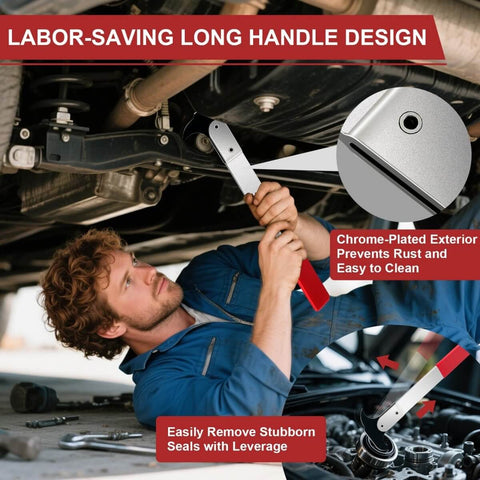 Mechanic using Seal Puller Tool for Oil Seal Removal in Cars SUVs Light Trucks and Machinery with long handle design