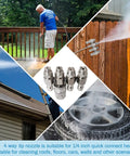 Four Way Pressure Washer Nozzle With One Fourth Inch Quick Connect For 4 GPM Units, various cleaning applications.