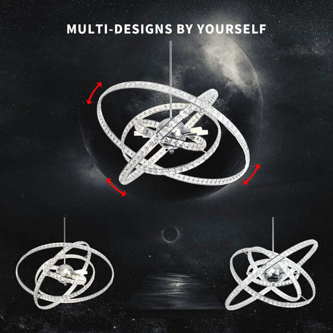Dope Modern Crystal LED Chandelier With Four Adjustable Ring Designs, showcasing multi-shape configurations, DIY custom glam