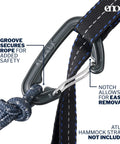 Carabiner and rope detail on DoubleNest Lightweight Camping Hammock For 1 To 2 People With 400 Lb Capacity, 9.5 Ft Long, Royal Navy Color