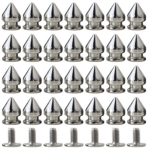 Gnarly Silver Metal Spikes and Studs for Leather and Clothing and Dope Screw Back Rivets for Punk Hats and Bags and Heavy Duty Denim Fashion Hardware Pack of One Hundred Pieces, silver spikes with screw backs.