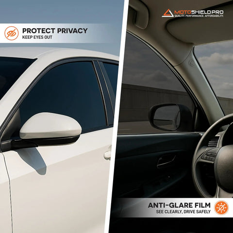 Premium Nano Ceramic Car Window Tint Roll 35 Percent Vlt 36 By 10 Feet showcased on a white vehicle with privacy features.