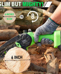 Mini Electric Chainsaw 6 Inch Cordless Handheld Saw With 880 Watt Motor Auto Oiler cutting wood log in yard