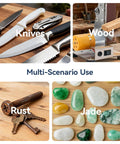 Robust Mini Belt Sander And Electric Grinder With 7 Adjustable Speeds Heavy Duty Bench Grinder For Knife Sharpening Metal Woodworking DIY Gear Kickass Anti Vibration Base with knives and woodworking tools.