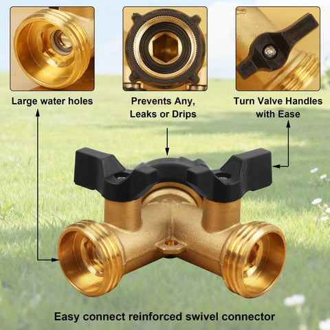 Heavy Duty Brass 2 Way Garden Hose Splitter With 2 Valves And Extra O Rings, Y Splitter Tap Connector For Dual Outlets, Corrosion Resistant, No Fuss Setup For Simultaneous Watering In Multiple Spots, brass hose splitter