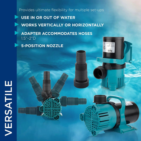 5600 GPH Vortex Submersible Water Pump With 20 Ft Cord For Ponds Fountains And Water Circulation Quiet Operation 22 Point 5 Ft